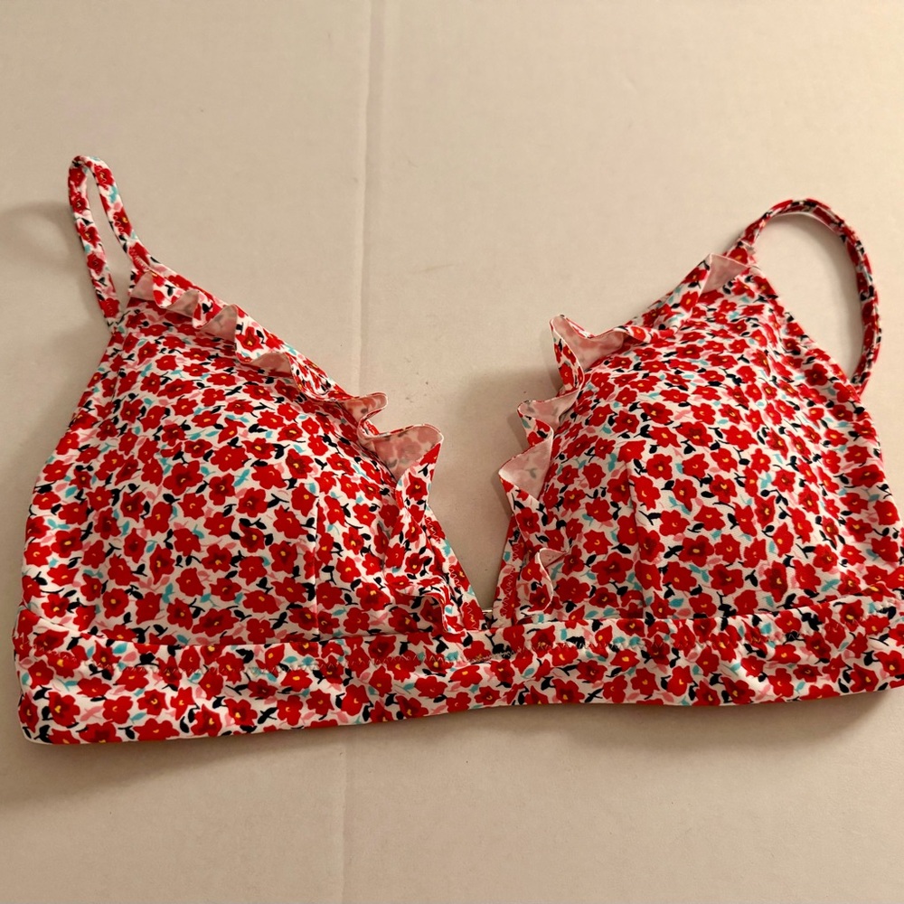 J. Crew Red Floral Ruffle Bralette